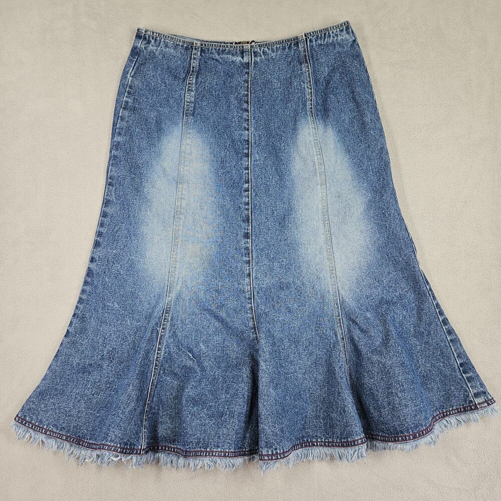 Vintage Quizz New York Denim‎ Skirt 9/10 Frayed Hem Midi Skirt Preppy Y2K Grunge